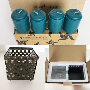 Gold Canyon Lattice Candle Holder Set.